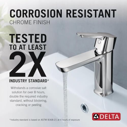 Image of Delta Modern Chrome Bathroom Faucet 1 Hole, Single Hole Bathroom Sink Faucet for Vanity, Push-Pop Drain Assembly, Chrome 581LF-GPM-PP