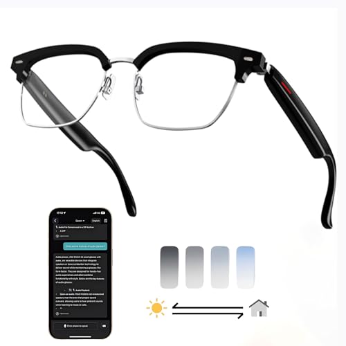 MNVOEQ Silver AI Smart Glasses:164+ Languages Translation & Bluetooth Audio
