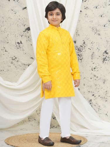 Image of AJ DEZINES Kids Kurta Pajama Set For Boys | Embroidery Chikankari Kurta Set | Traditional & Festive Outfit | Cotton Stylish Boys Kurta Pyjama | Perfect For Festivals Wedding & Family Function