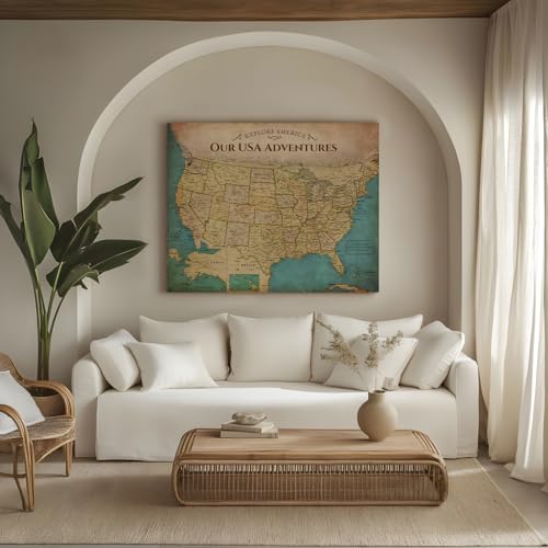 Image of DECORARTS - Large Antique Vintage USA Map Canvas Wall Art, Old United States Maps for Wall, Hand-Stretched Giclee Print, Home Office Statement Piece, Handcrafted in USA, 35x28''