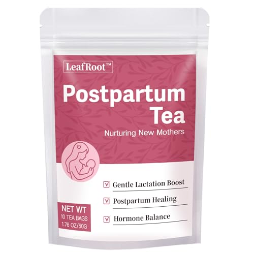 Image of Leafroot Natural Postpartum Essentials Herbal Tea for Women Postnatal Recovery, Afterease Raspberry Spearmint Post Partum Essential for Breastfeeding Moms, After Pregnancy Hormone Balance Support