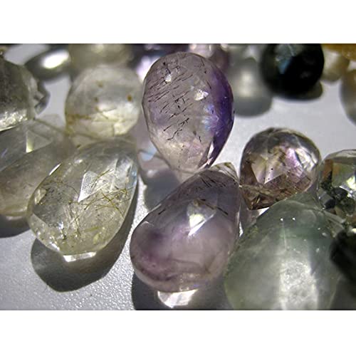 LKBEADS Multicolor Rutile Quartz - Faceted Gemstone - Pear Beads - 10x15mm Each 5 Inch