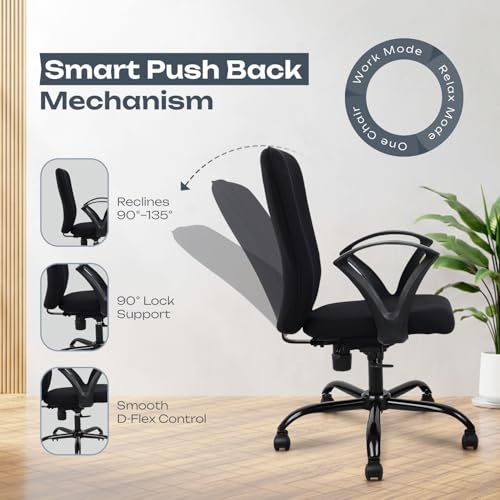 Image of IAFA FURNITURE Mavro Office Chair, Mid Back Upholstery Ergonomic Home Office Desk Chair with Fixed Armrests & Spacious Cushioned Seat | Heavy Duty Metal Base (DIY) (Black)