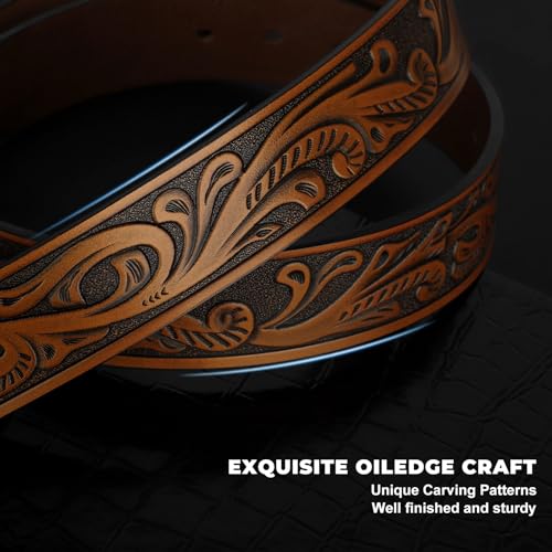 Image of BELTROAD Western Leather Belt Strap for Men Women Cowboy Cowgirl Leather Mens Belts for Jeans Birthday Christmas Belt Gifts