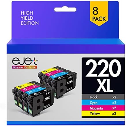 T220 220XL Ink High Capacity Black & Color Cartridge ejet Remanufactured Replacement for Epson 220XL Ink Cartridges 220XL for WF-2760 WF-2750 WF-2650 XP-320 XP-420(2 Black, 2 Cyan, 2 Magenta, 2Yellow)