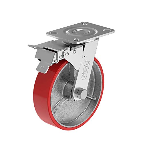 GBL 6'' Metal Casters Wheels with 2 Breaks + Screws - up to 2820 lbs - Set of 4 Heavy Duty Steel Castor Wheels - Industrial Dolly Wheels for Tool Box, Workbench & Garage