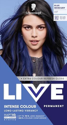 Schwarzkopf LIVE Intense Colour U67 Blue Mercury Long-lasting Permanent Blue Hair Dye With Extra Colour Refresh Gloss