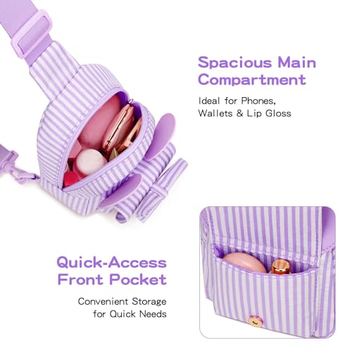 Image of Initial Purse for Girls Kids,Birthday Gifts for 3-8 Years Old | Personalized Crossbody Bag, Small Toddler Sling Bag Cute Fanny Pack, Gift for Daughter Sister Grandkids, Striped Purple L