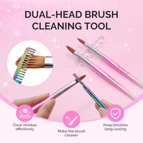Image of MelodySusie Acrylic Nail Brush Set, Size 8,10,14, Pink Silver Nail Brushes