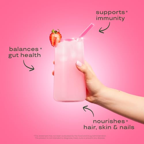 Image of Bloom Nutrition Bovine Colostrum Powder with Vitamin B-12 for Gut Health, Immune Support, Hair Growth & Beauty Supplement | Strawberry, 25 Servings