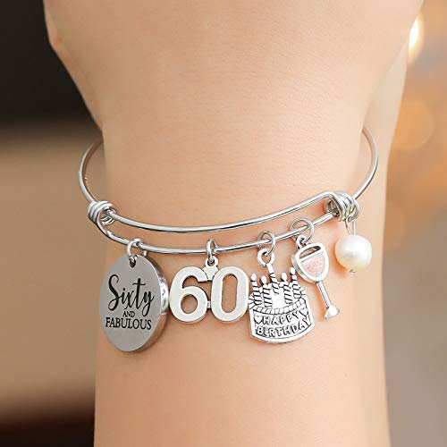 Miss Pink 60Th Birthday Jewelry Gifts For Women Stainless Steel Expandable Bangle 60 Year Old Charm Bracelets For Daughter Granddaughter #TOP3