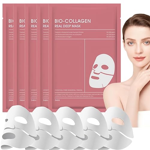 5PCS- Collagen Face Mask Set -Overnight Face Mask, Anti-Aging Sheet Mask for Wrinkles, Rejuvenation & Glowing Skin. Hydrating Skincare Treatment for Youthful Radiance