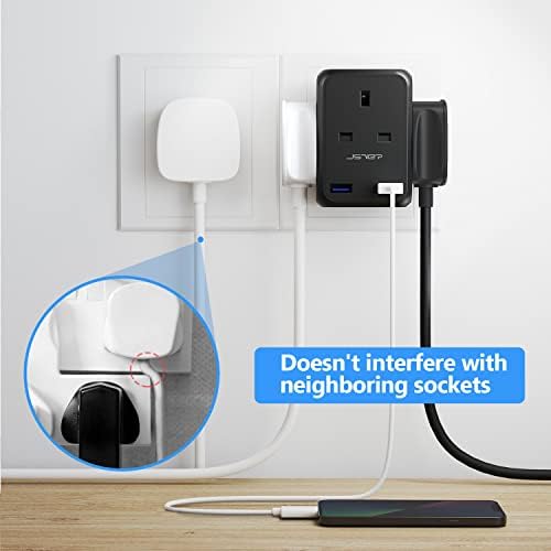 JSVER Plug Adapter USB with 4 Way Sockets 13A Cube Extension Plug Multi Plug Extension Wall Socket Wall Plug Extender for Home, Office Black