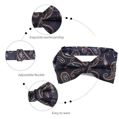 Image of Alizeal Mens 4pcs Vintage Paisley Bow Tie Set | Pre-tied Pocket Square Cufflinks Boutonniere for Wedding Everyday Use
