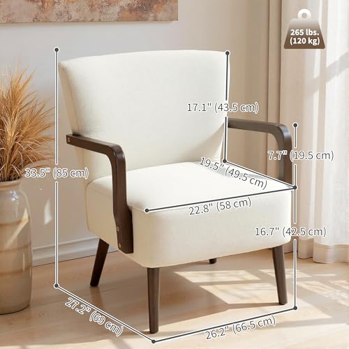 HOMCOM Accent Chair with Wooden Legs, Upholstered Linen Fabric Armchair with Wide Back and Thick Padding, Modern Comfy Chair for Living Room, Bedroom, Cream White - Image 4