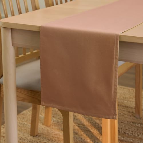 Image of Encasa XO Table Runner for 4 to 6 Seater | Cotton Canvas Fabric | Size 13x72 in | Tan Solid Color | Machine Washable & Durable
