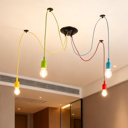 Suspension araignée 4 lampes E27 vintage avec câbles réglables de 1.6m