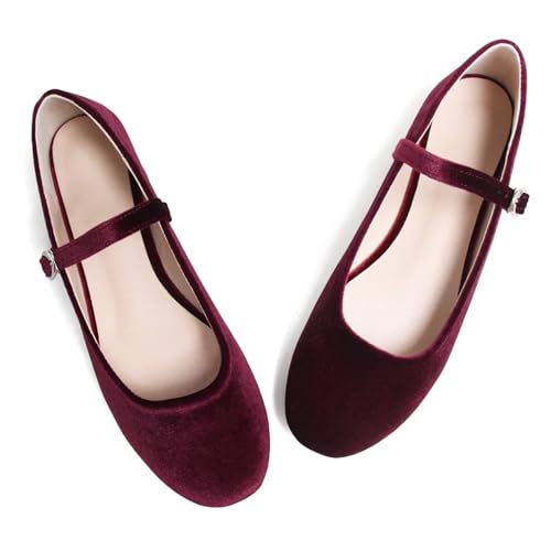 WENJIAZHIZHI Women's Round Toe Mary Janes Buckled Strap Low-Heel Shoes Soft Comfortable Walking Loafers Party Dress Flats4