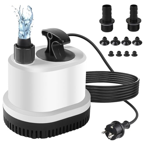 EXLECO Mini Bomba de Agua Sumergible Bomba Aguas Sucias Max.2500L/H 40W 220-240V Bomba de Estanque Ultra Silenciosa Bomaba Acuario Pequeño Bomaba Fuente con 2,3M Cable 3 Boquillas para Jardín Etanques