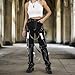 Women Gothic Punk Chain Cargo Pants, Black & White Streetwear Wide Leg Trousers Metal Straps, Y2K Alternative Fashion Pant (US, Alpha, Small, Regular, Regular, Black/White)