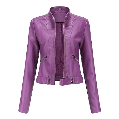 XUNRYAN Girls Faux-Leather Jacket Long Sleeve Slim Fit Stand Collar Fall Fashion Winter Moto Bomber Aviator Coat Outerwear
