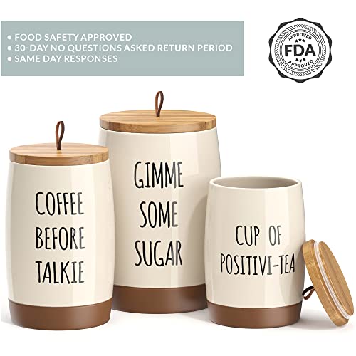 Barnyard Designs Canister Sets For Kitchen Counter, Ceramic Canister Set, Decorative Kitchen Canisters, Coffee Tea Sugar Container Set, Rustic Farmhouse Canisters, Ceramic Jar, Cream/Tan, Set Of 3 #TOP5