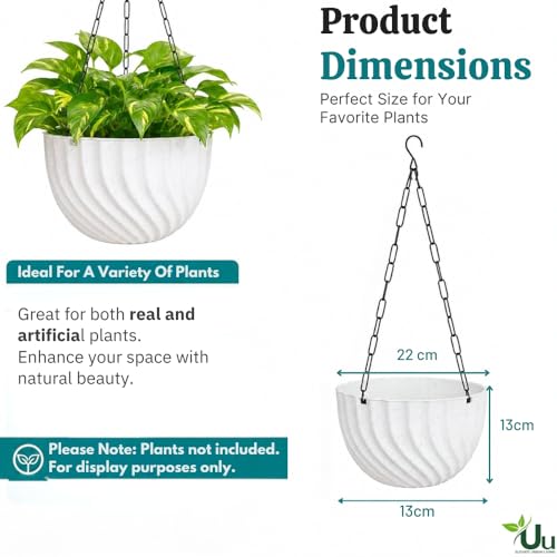 Image of Urban Upvan Hanging Planters with Chain | Uv-Protected Rattan Style Plastic Flower Pots for Balcony, Indoor Plants, Garden, Terrace & Home Decor Multicolour (Set of 5)