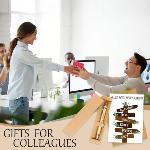 HUKUMA Abschiedsgeschenk Kollegen, Karte Abschied + Holz Kugelschreiber mit Spruch, Geschenk Abschied Kollege mit Geschenkboxen, Abschiedsgeschenk Ruhestand Jobwechsel Mann Frau Kollegin Freunde