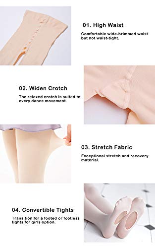 Image of MdnMd Girls' Women's Ballet Tights Ultra Soft Convertible Dance Leggings Transition Tights for Toddler Kids Adult
