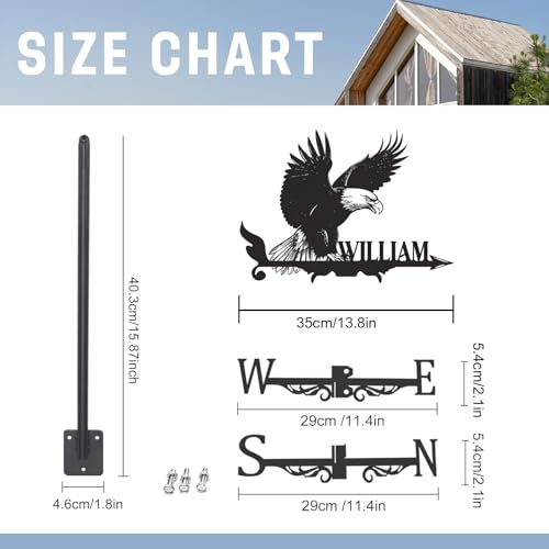 image for Ironglyh Personalized Eagle Metal Weather Vane, Custom Family Name Wea