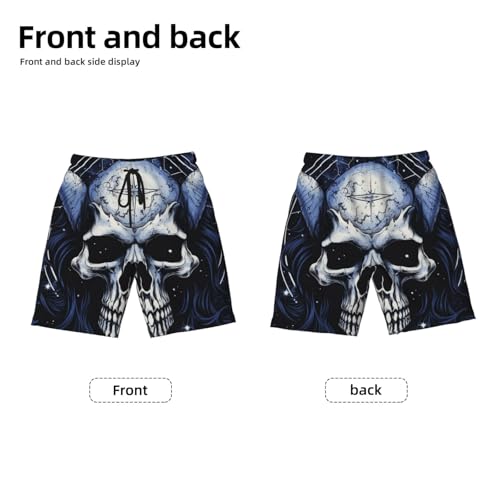 Boys Beach Board Shorts Swim Trunks Teen Kids Quick Dry Bathing Suits, Skull Starry Sky Pentagram Demon Art2
