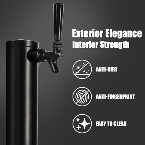 MRbrew Black Beer Faucet, Stainless Steel Core Commercial Kegerator Draft Beer Faucet for Dispenser with Beer Tap Handle & Plug, No Leaks Beer Keg Tap fit Home Bar Homebrew Beer Tower