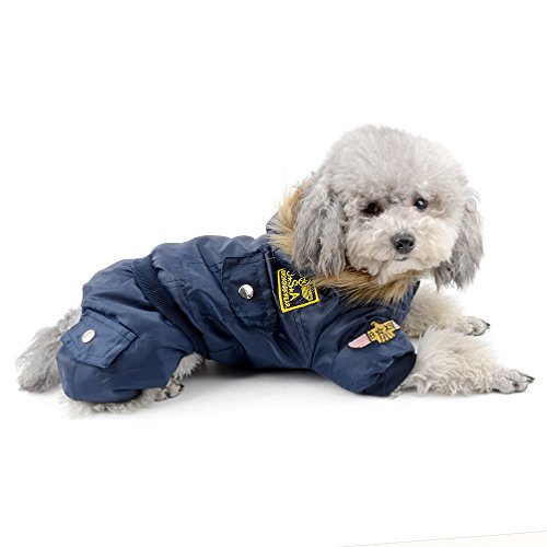selmai Bekleidung für kleinen Hund (Weibchen/Männchen), Fleece-Fell-Schneeanzug mit Kapuze, für Winter, Overall, wasserdicht