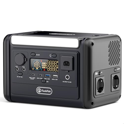 Flashfish T300pro 300W Tragbare Powerstation mit 230Wh LiFePO4 Akku,600W Spitze,Sinus-Wechselstromsteckdosen,100W USB-C PD, 1,2H Schnellladezeit, Solargenerator für Camping,Wohnmobil,und Notfälle