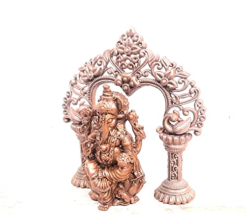 Image of Copper Idols of god Ganesh with Prabhavalli, Handmade 3.5 inch, 210 Gram, Patina Antique Finish, Pack of 1 Piece
