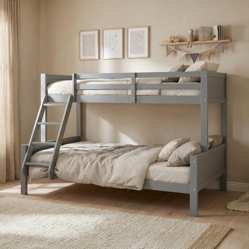 Homestyle4u Etagenbett 90x200 und 140x200 - Stockbett Kiefer Holz Grau