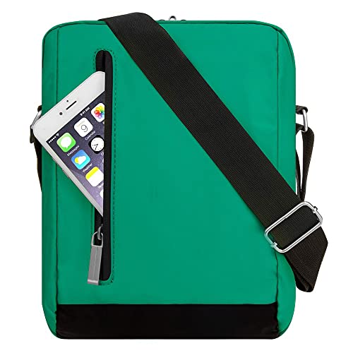 Maggie Compact Crossbody Messenger Bag 10 Inch - Water-Resistant Vinyl, Secure Zips, Tablet Ready, Green/Black3