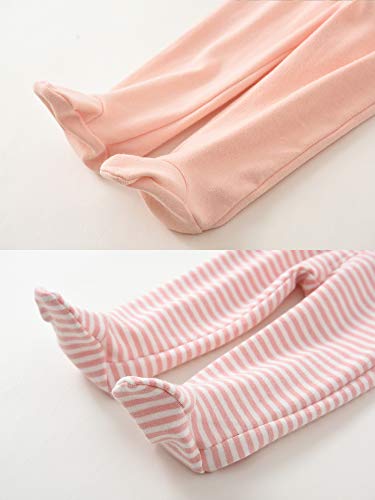 Acestar Newborn Infant Baby Boys Girls 3-Pack Cotton High Waist Footed Pants Casual Leggings With Feet 3-6 Months, Pink And Pink Stripe #TOP3