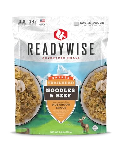 READYWISE - Adventure Meal, Noodles & Beef With Mushroom Sauce, 2 Servings, Pack of 1, Emergency Preparedness, Freeze Dried Food, MRE, Snack Pack or Emergency Food, Backpacking, Camping, Hiking, and,