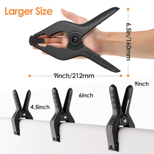 Image of Backdrop Clamps Clips - 9in - Large Spring Clamps for Backdrop Stand, 6 Pack Heavy Duty Plastic Muslin Photo Clamp for Photography Photobooth, Balloon Arch, Woodworking