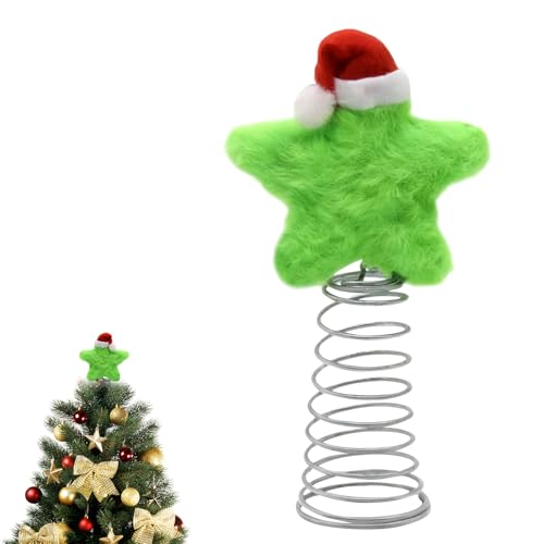 Weihnachtsbaumspitze mit fünfzackigem Stern, grüner Hut, Puppe,...