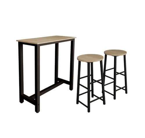 MB Muebles Bonitos | Table de Bar Haute ANI avec Deux tabourets pour 2 Personnes avec Pieds en Métal | Table Cuisine en Mélamine Mate | Couleur Noir et...