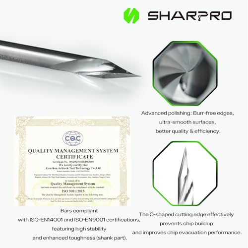 Image of 30 Degree V Groove Router Bits 1 /8 Shank, O Flute bit for CNC /Router Engraving, Chamfering & Lettering, Chamfer End Mill for Wood, Aluminum, Acrylic, Plastic, PVC