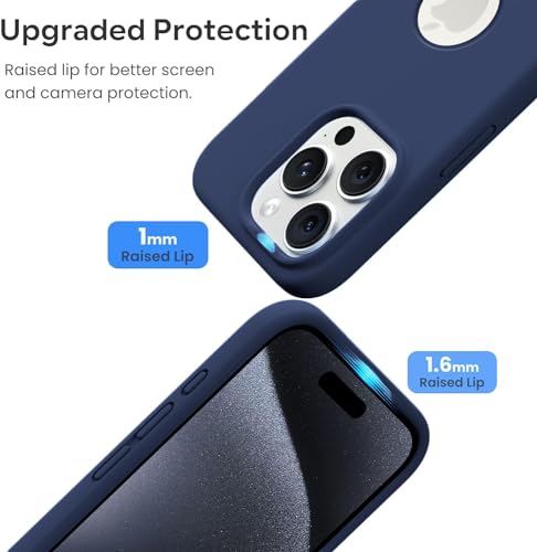 Image of VONZEE Microfiber Logo Cut Cover Compatible for iPhone 15 Pro Case Liquid Silicone Cases Non-Slip Full Body Protective Covers Shockproof Back Cover with High Raised Camera (6.1 inch, Titanium Blue)