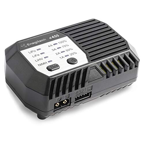 Enegitech e455 RC Battery Balance Charger for 2S 3S 4S 7.4V 11.1V 14.8V LiPo Life LIHV Battery, 6S 7S 8S 22.2V Ni-MH Battery, 60W 4A Fast Charger with XT60 Plug for RC Car Drone Truck Helicopter