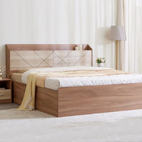 Image of Home Centre Leon Bond King Bed with Hydraulic Storage (PU Paint Finish) - Brown, Engineered Wood