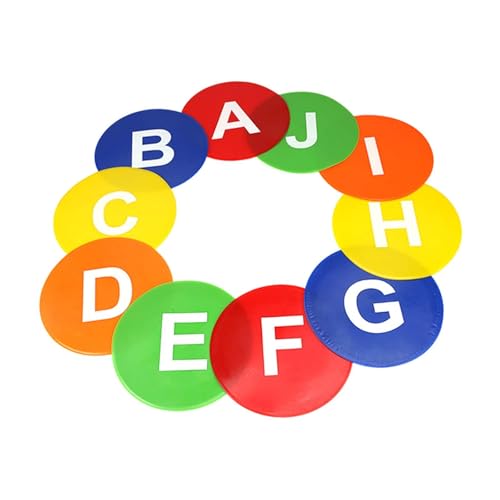 Zani Puff Agility Training Dots 10-Pack, 9.06 inch (23cm) PVC Alphabet Floor Markers, Non-Slip Sports & Dance Dots for Soccer, Kids Games, Physical Education