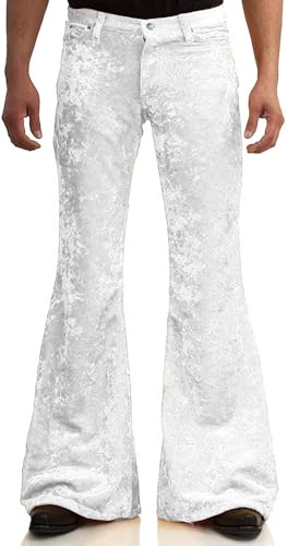 Image of Men's Velvet Relaxed Vintage 60s 70s Bell Bottom Stretch Fit Classic Comfort Flared Flares Retro Leg Disco Pants