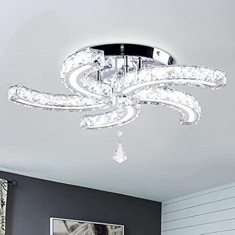 19.7'' Crystal Chandeliers, 5-Light LED Semi Flush Mount Chandeliers 6500K Ceiling Lamp Acrylic Modern Ceiling Lighting Fixture Cover