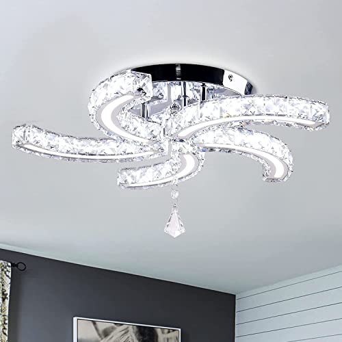 19.7'' Crystal Chandeliers, 5-Light LED Semi Flush Mount Chandeliers 6500K Ceiling Lamp Acrylic Modern Ceiling Lighting Fixture for Living Room Dining Room Bedroom Hallway （Cool White